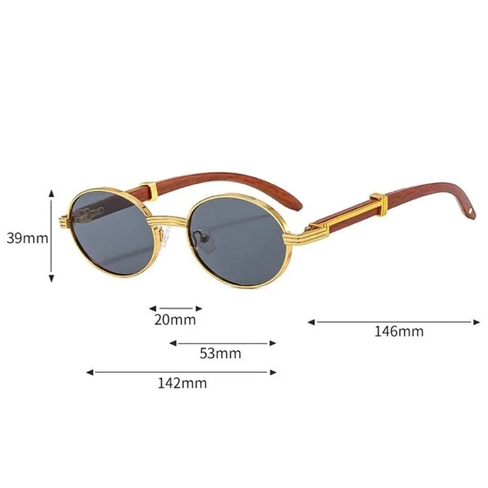 Mens Gold Round Sunglasses‎ Green Gradient Lenses Wood Accents UV400 Protection